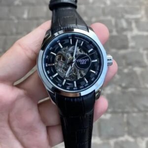 Tissot Skeleton Automatic Openwork Dial Black Leather Strap Men's Watch - Image 7