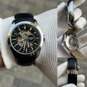 Tissot Skeleton Automatic Openwork Dial Black Leather Strap Men's Watch - Image 5