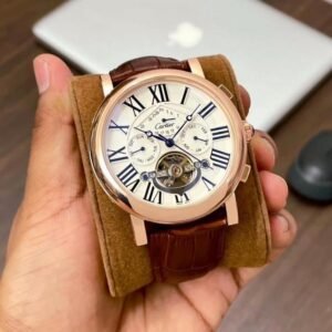 Cartier Tourbillon Rose Gold Blue Roman Dial Leather Watch – Ultra Luxury Edition - Image 6