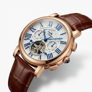 Cartier Tourbillon Rose Gold Blue Roman Dial Leather Watch – Ultra Luxury Edition - Image 4