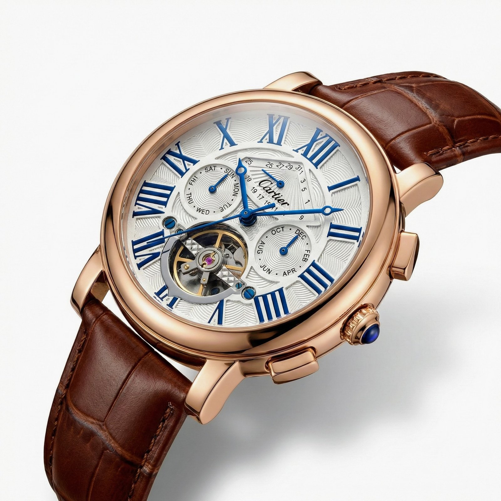 Cartier Tourbillon Rose Gold Blue Roman Dial Leather Watch – Ultra Luxury Edition - Image 4