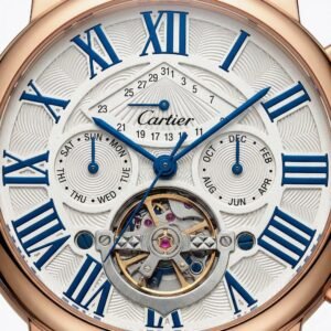 Alternative view of Cartier Tourbillon Rose Gold Blue Roman Dial Leather Watch – Ultra Luxury Edition
