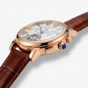 Cartier Tourbillon Rose Gold Blue Roman Dial Leather Watch – Ultra Luxury Edition - Image 3