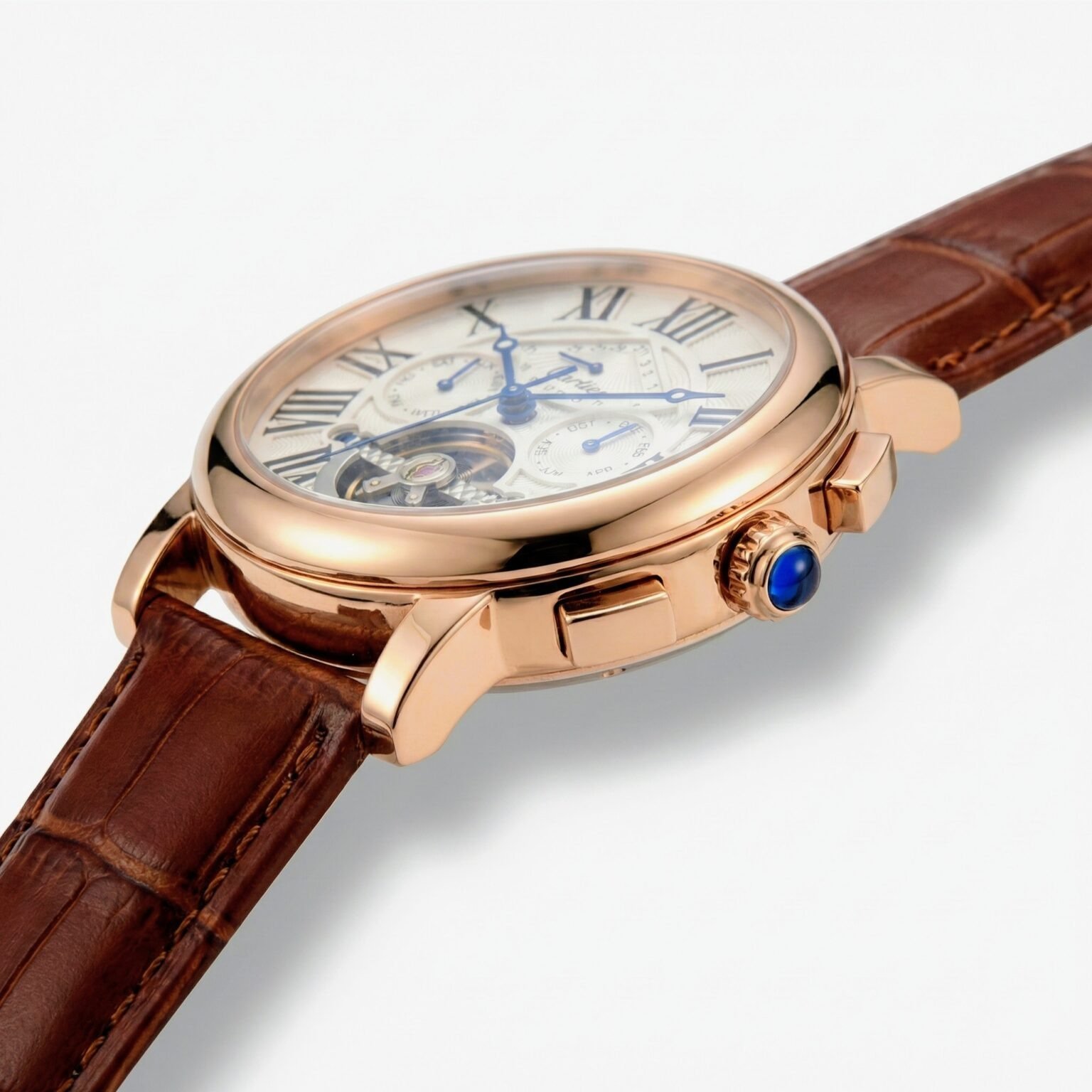 Cartier Tourbillon Rose Gold Blue Roman Dial Leather Watch – Ultra Luxury Edition - Image 3