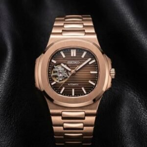 Alternative view of Seiko Automatic "Seikonaut" Open Heart Rose Gold Chocolate Brown Dial Men's Watch