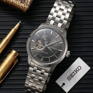 Seiko Presage Cocktail Time Open Heart Sunray Black Dial Stainless Steel Men's Watch
