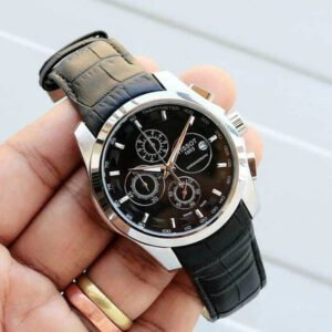 Tissot Couturier Chronograph Black Dial Black Leather Strap Men's Watch - Image 4