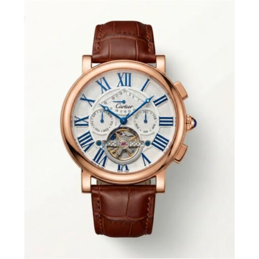 Cartier Tourbillon Rose Gold Blue Roman Dial Leather Watch – Ultra Luxury Edition