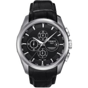 Tissot Couturier Chronograph Black Dial Black Leather Strap Men's Watch