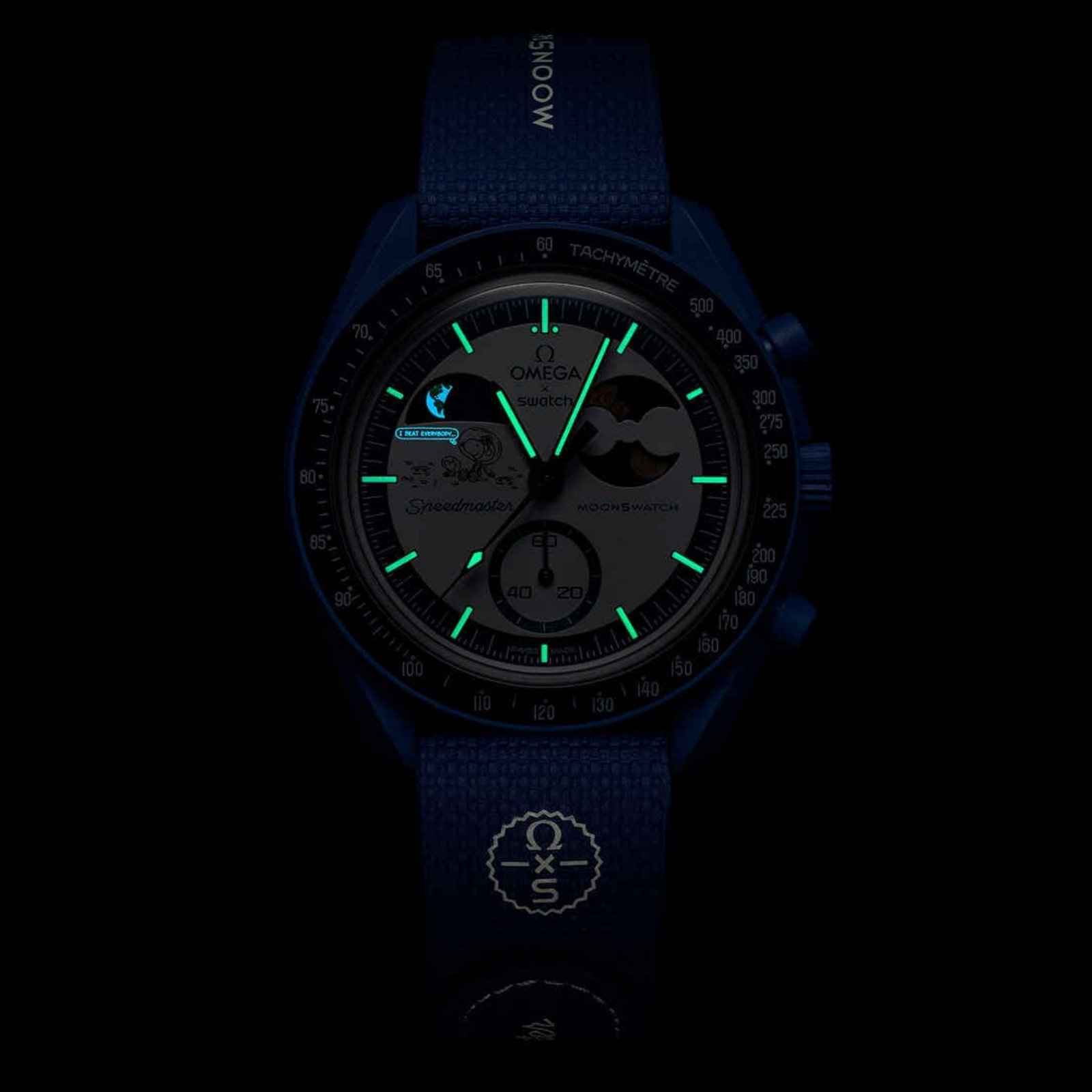 Omega x Swatch Bioceramic MoonSwatch "Mission to Earthphase" Snoopy Blue Edition Watch - Image 4