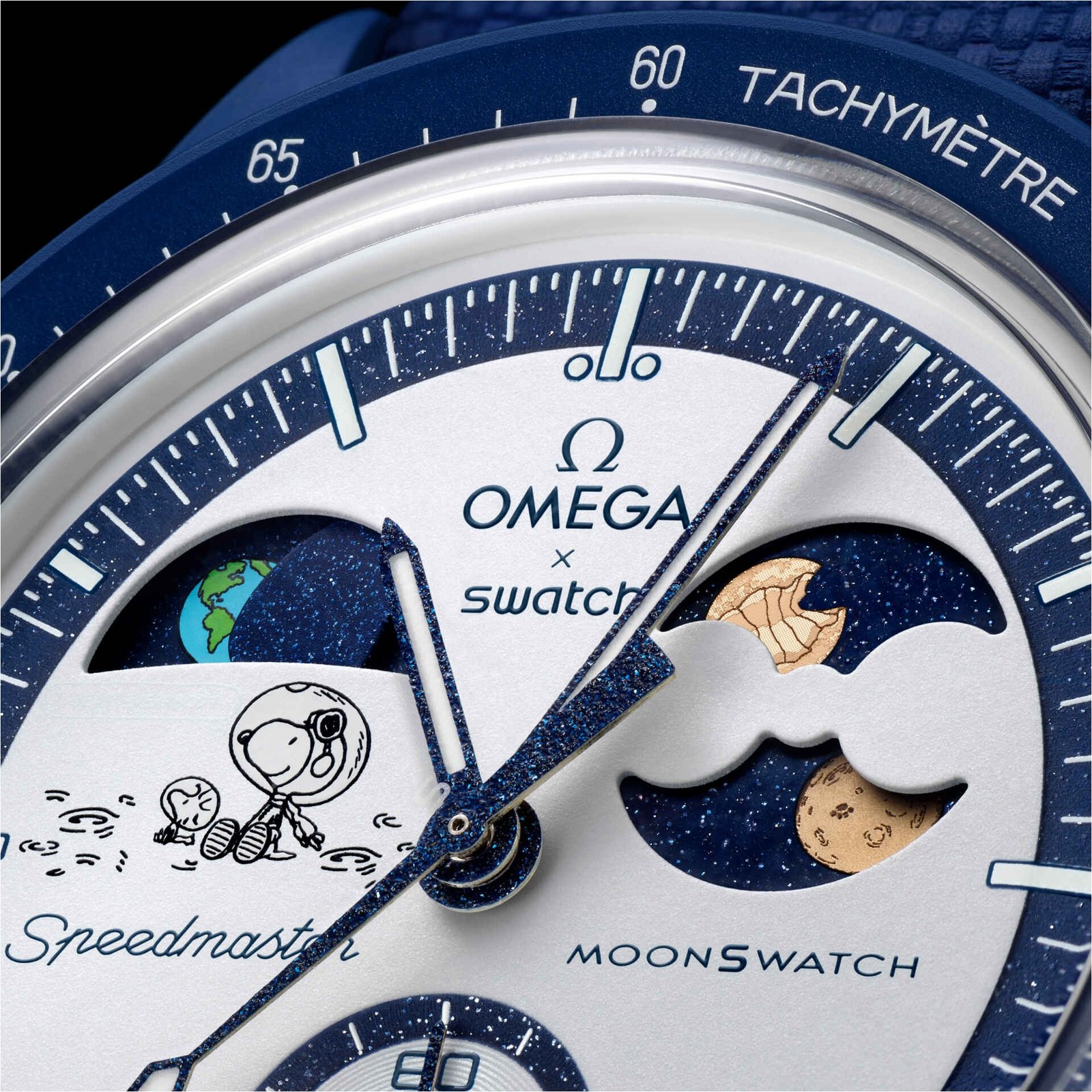 Omega x Swatch Bioceramic MoonSwatch "Mission to Earthphase" Snoopy Blue Edition Watch - Image 8