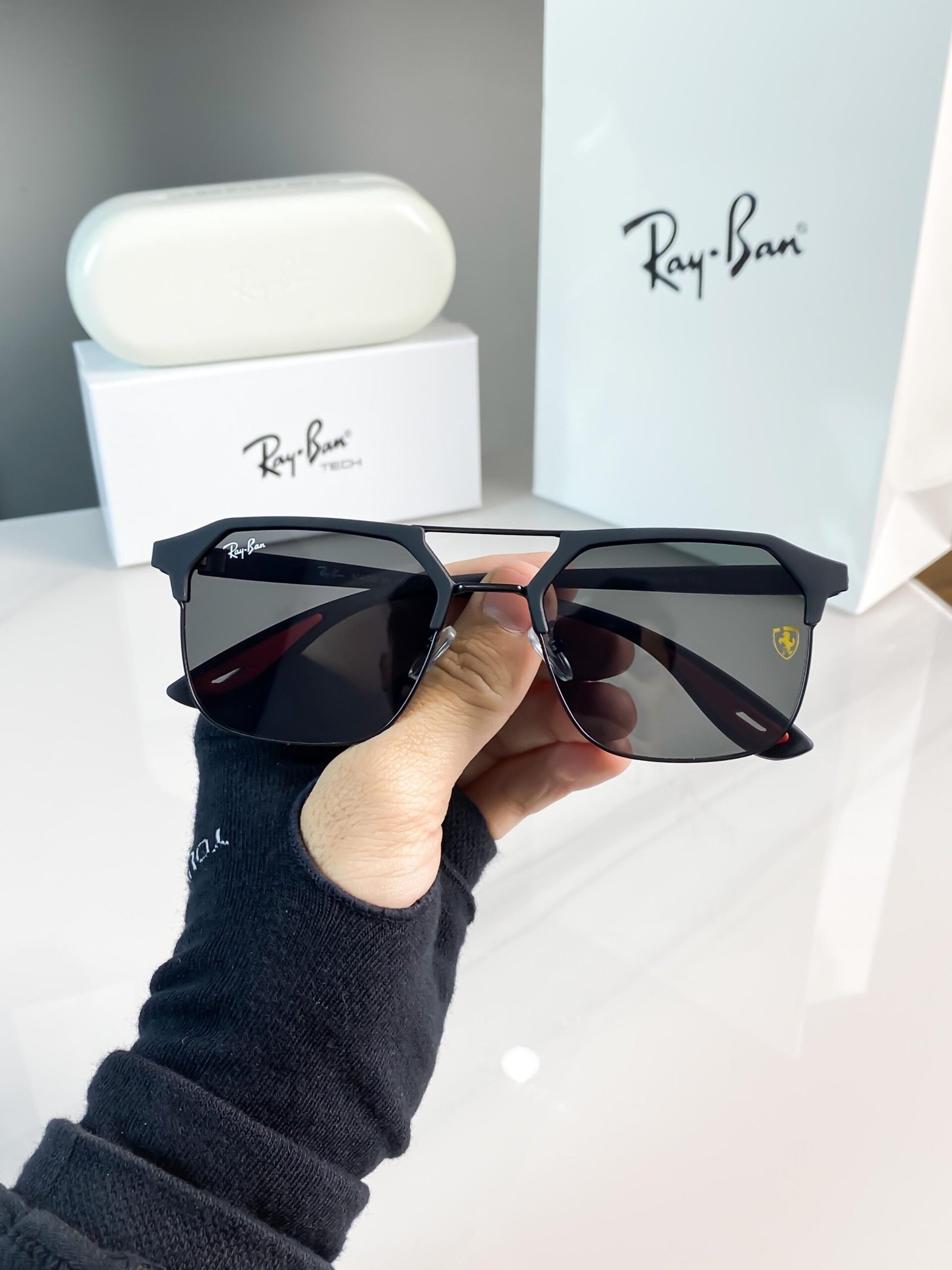 Ray-Ban 04 Full Black Scuderia Ferrari Edition Sunglasses | Premium Metal Frame | Black UV400 Lenses - Image 9