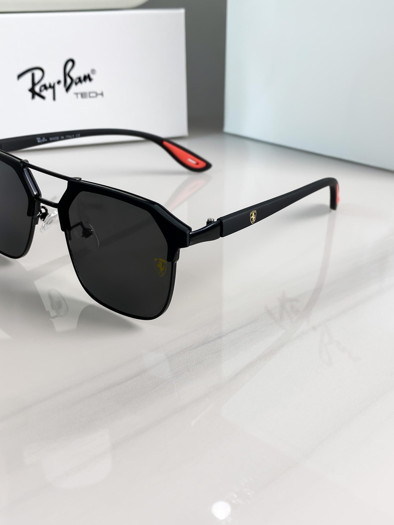 Ray-Ban 04 Full Black Scuderia Ferrari Edition Sunglasses | Premium Metal Frame | Black UV400 Lenses - Image 4