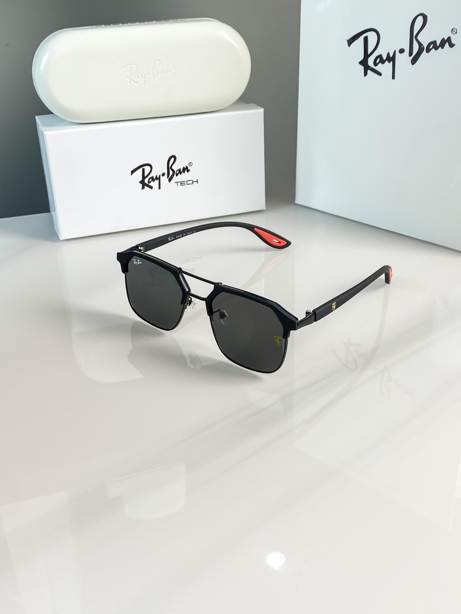 Ray-Ban 04 Full Black Scuderia Ferrari Edition Sunglasses | Premium Metal Frame | Black UV400 Lenses - Image 2