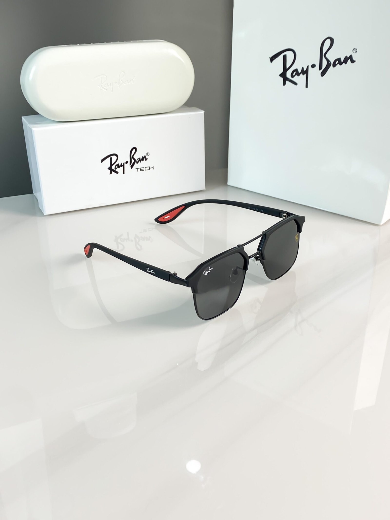 Ray-Ban 04 Full Black Scuderia Ferrari Edition Sunglasses | Premium Metal Frame | Black UV400 Lenses - Image 3