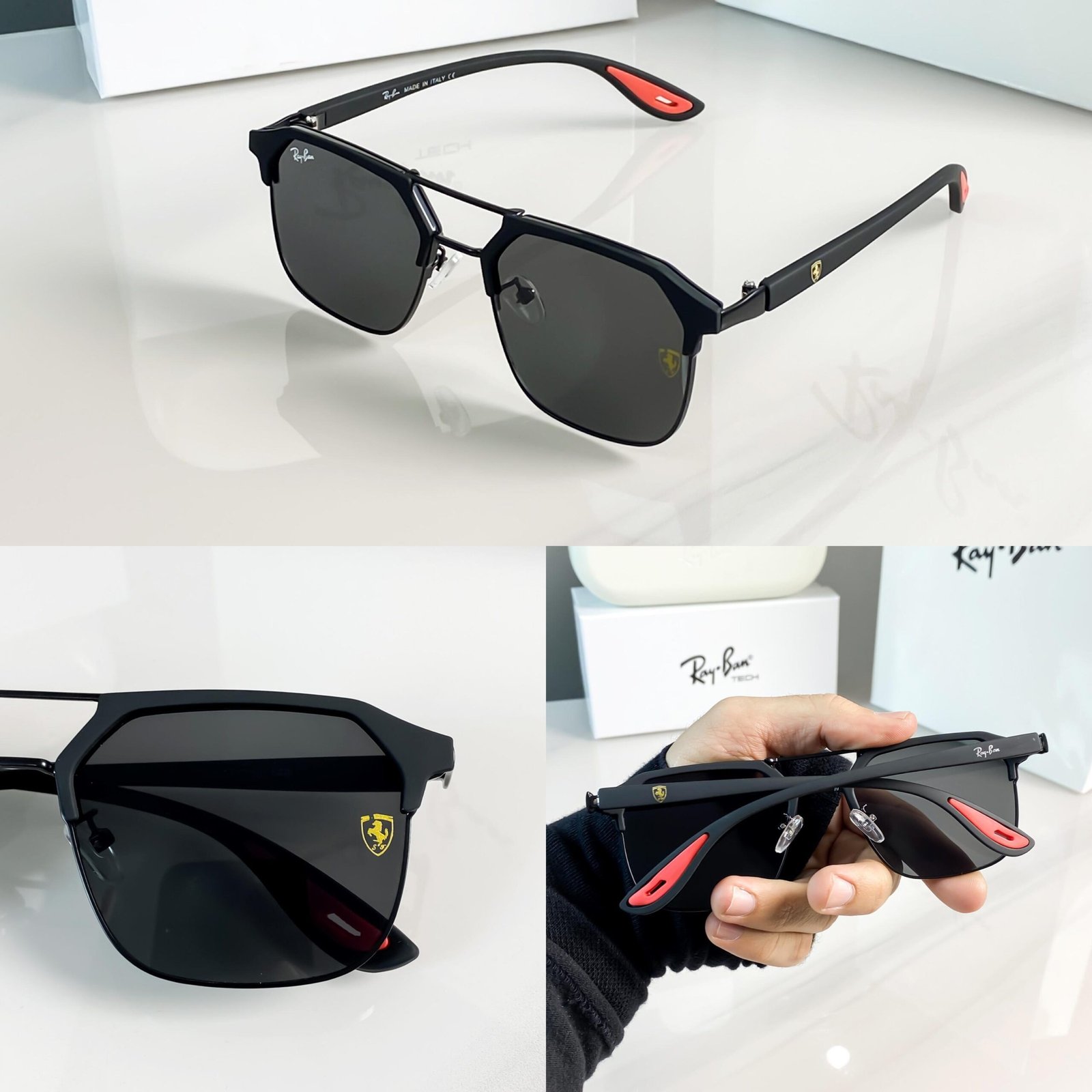 Ray-Ban 04 Full Black Scuderia Ferrari Edition Sunglasses | Premium Metal Frame | Black UV400 Lenses