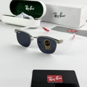 Alternative view of Ray Ban Hexagonal Blue Lens Sunglasses – Silver Edition
