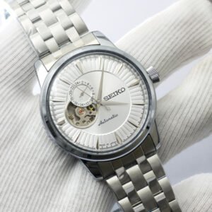 Seiko Presage Cocktail Time Open Heart Sunray Silver Dial Stainless Steel Men's Watch - Image 5