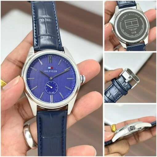 TOMMY HILFIGER Curis Blue Dial Leather Strap Watch - Image 4