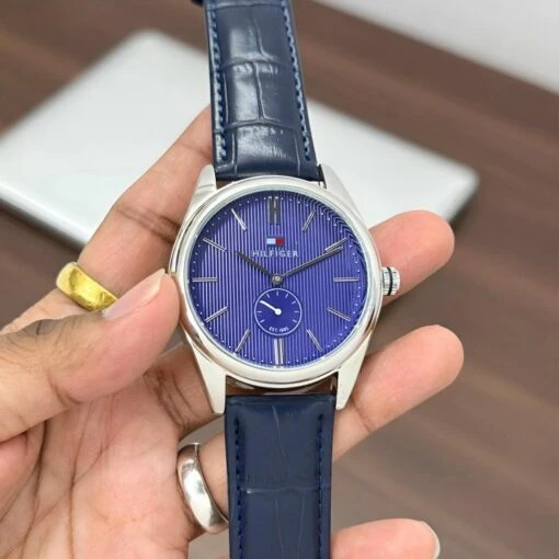 TOMMY HILFIGER Curis Blue Dial Leather Strap Watch - Image 3