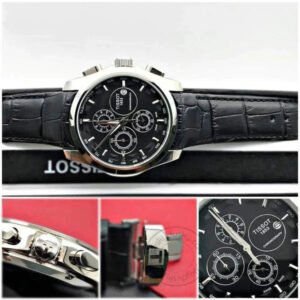 Tissot Couturier Chronograph Black Dial Black Leather Strap Men's Watch - Image 3