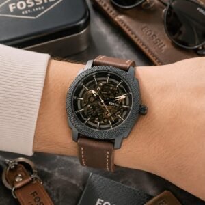 Fossil Machine ME3254 Automatic Skeleton Brown Leather Men's Watch - Image 6