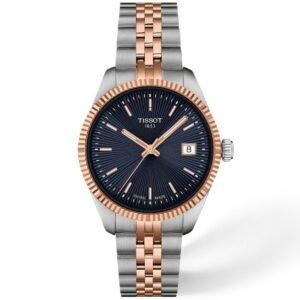 Tissot Ballade 40mm Two-Tone Rose Gold Fluted Bezel Blue Dial Men's Watch
