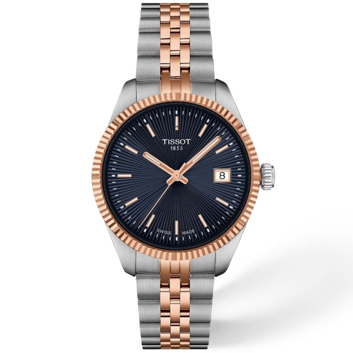 Tissot Ballade 40mm Two-Tone Rose Gold Fluted Bezel Blue Dial Men's Watch