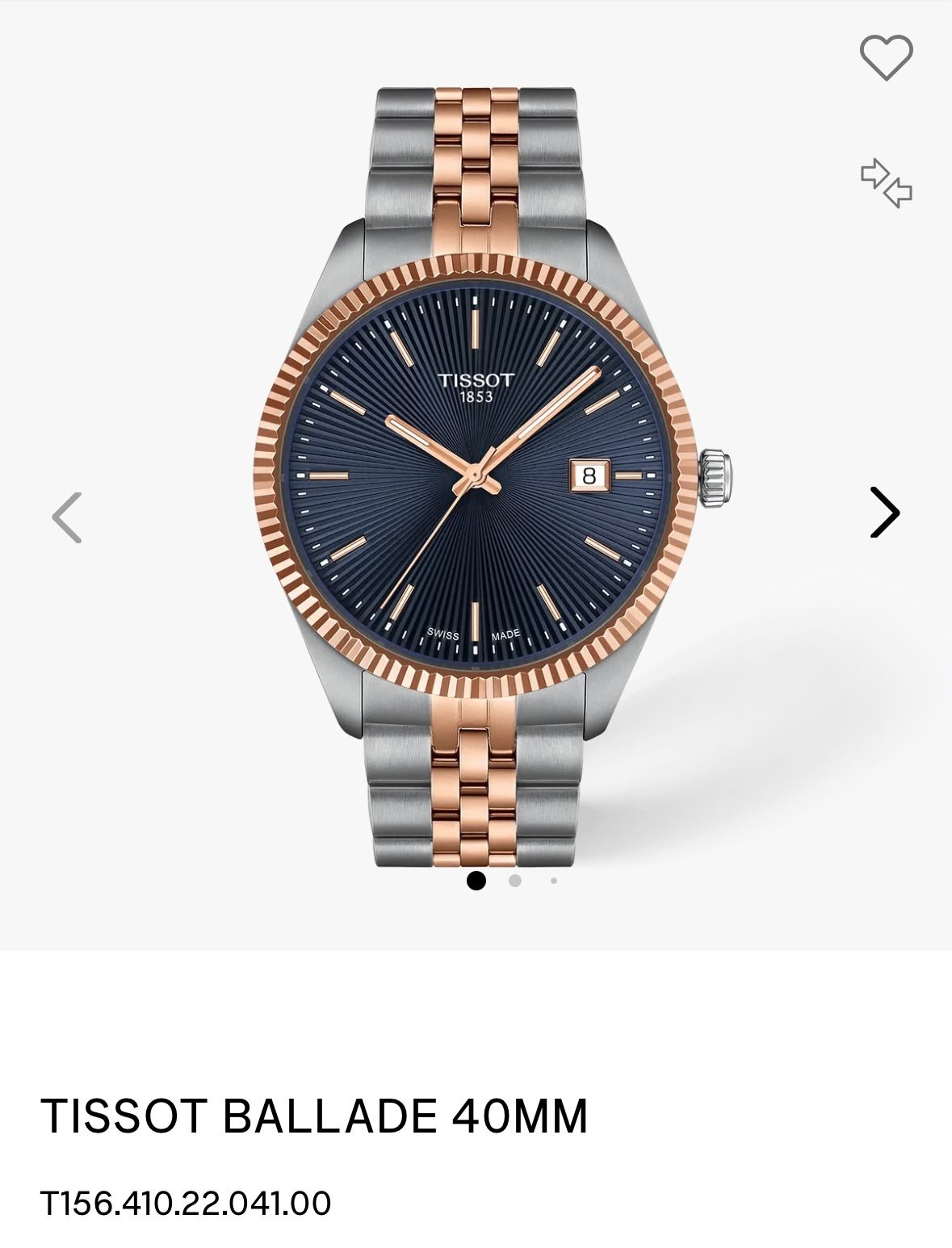Tissot Ballade 40mm Two-Tone Rose Gold Fluted Bezel Blue Dial Men's Watch - Image 2