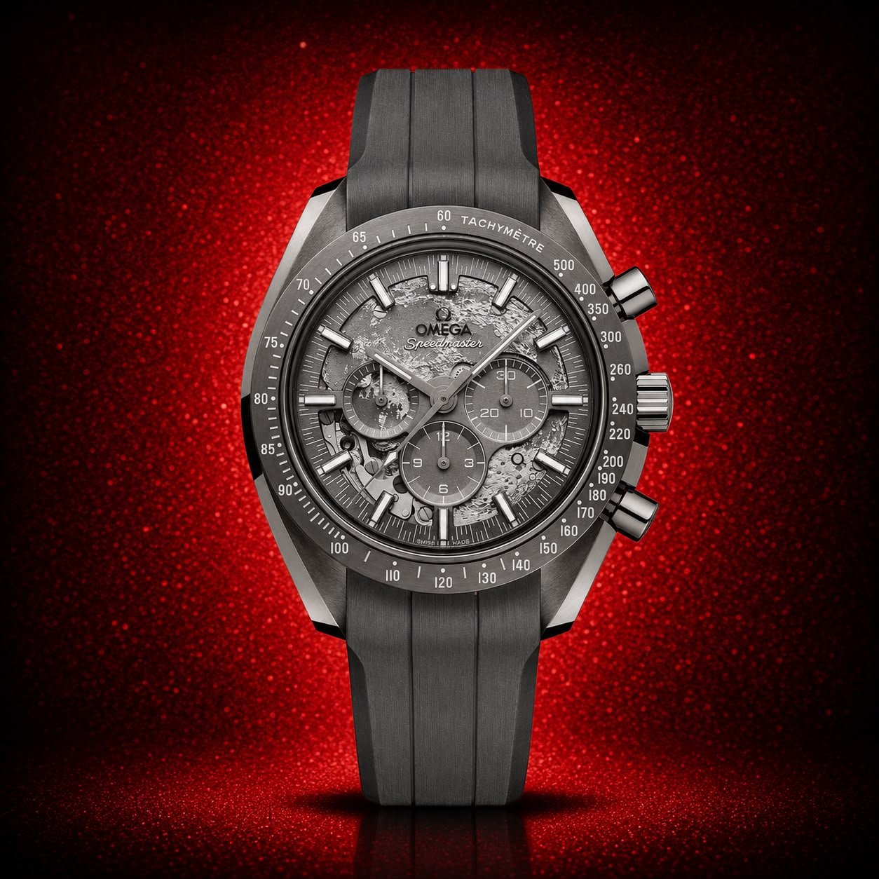Omega Speedmaster Dark Side of the Moon Grey Ceramic Rubber Strap Men's Watch