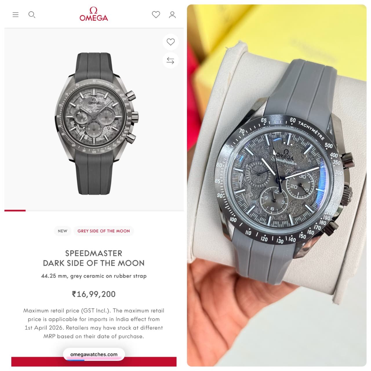 Omega Speedmaster Dark Side of the Moon Grey Ceramic Rubber Strap Men's Watch - Image 3