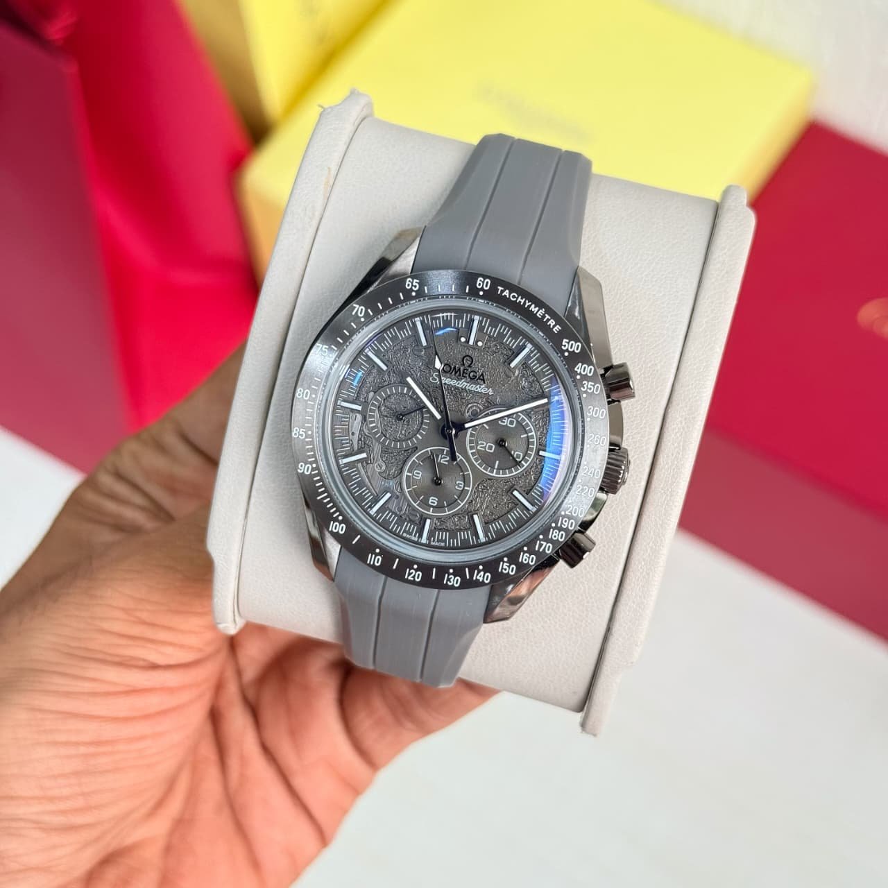 Omega Speedmaster Dark Side of the Moon Grey Ceramic Rubber Strap Men's Watch - Image 2