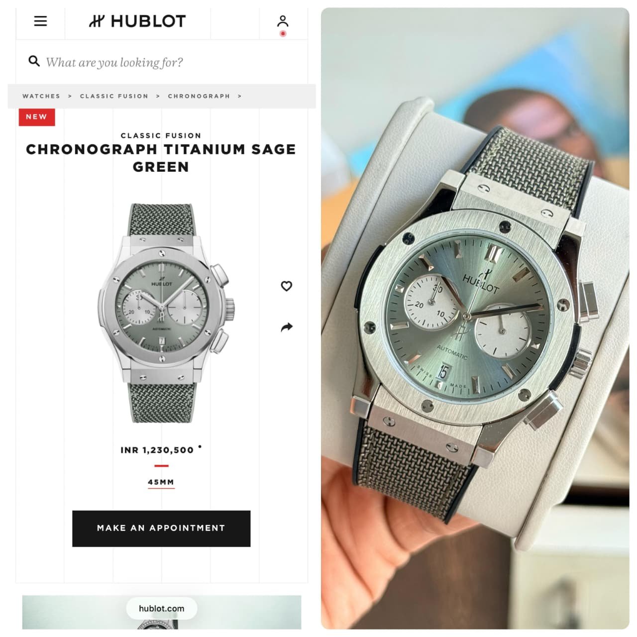 Hublot Classic Fusion Chronograph Titanium Sage Green 45mm Men's Watch - Image 2