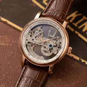 Alternative view of Patek Philippe Complications Skeleton Rose Gold Brown Leather Men's Watch