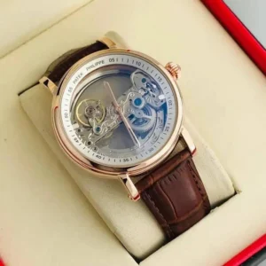 Patek Philippe Complications Skeleton Rose Gold Brown Leather Men's Watch