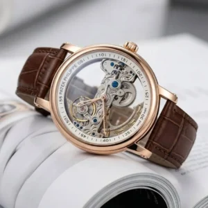 Patek Philippe Complications Skeleton Rose Gold Brown Leather Men's Watch - Image 3
