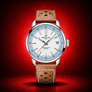 Breitling Top Time B31 White Dial Sky Blue Ring Tan Leather Strap Men's Watch