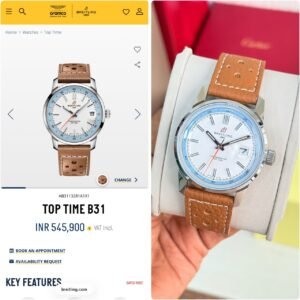 Breitling Top Time B31 White Dial Sky Blue Ring Tan Leather Strap Men's Watch - Image 4