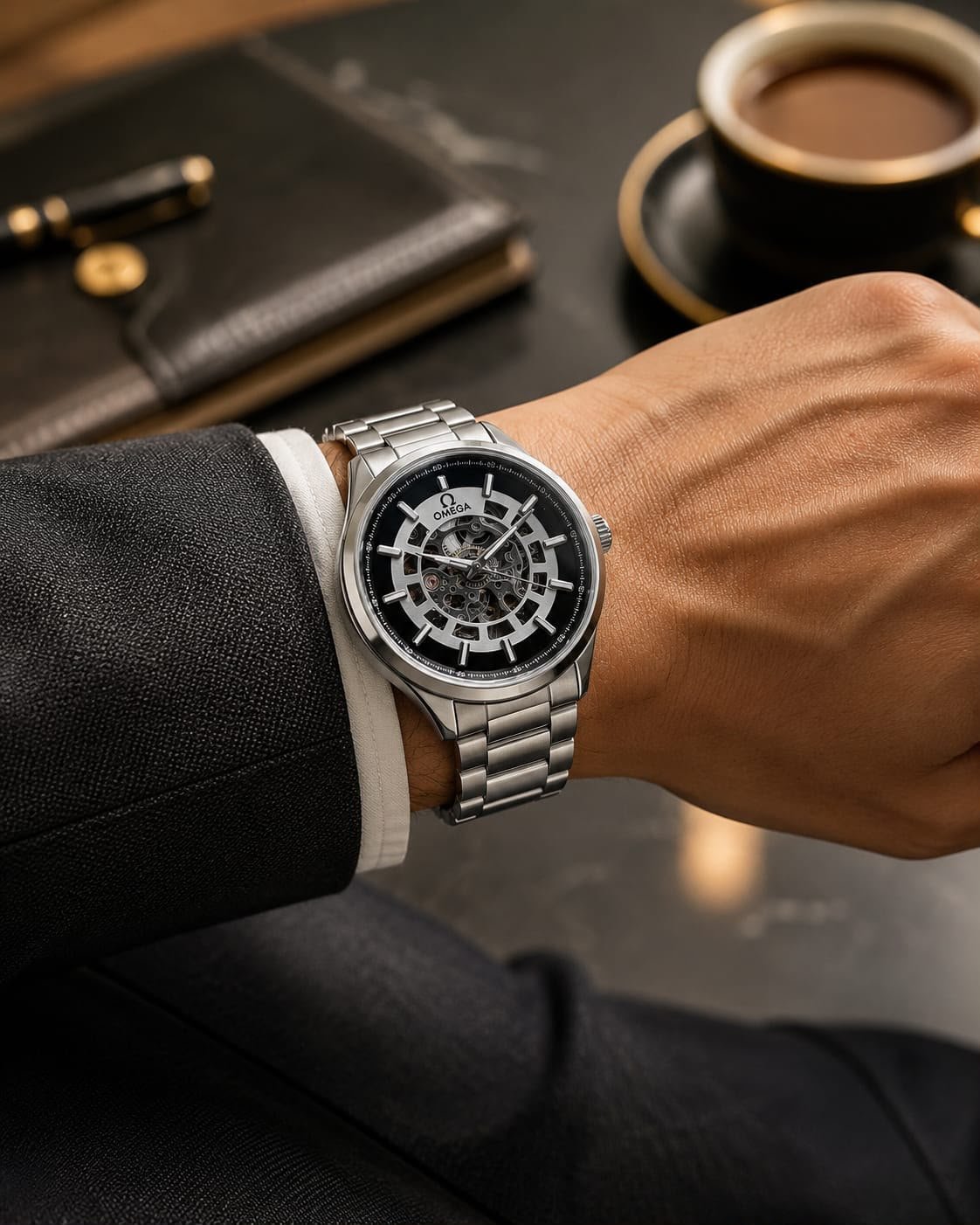 Omega Skeleton Automatic Black Dial Stainless Steel Men's Watch - Image 2