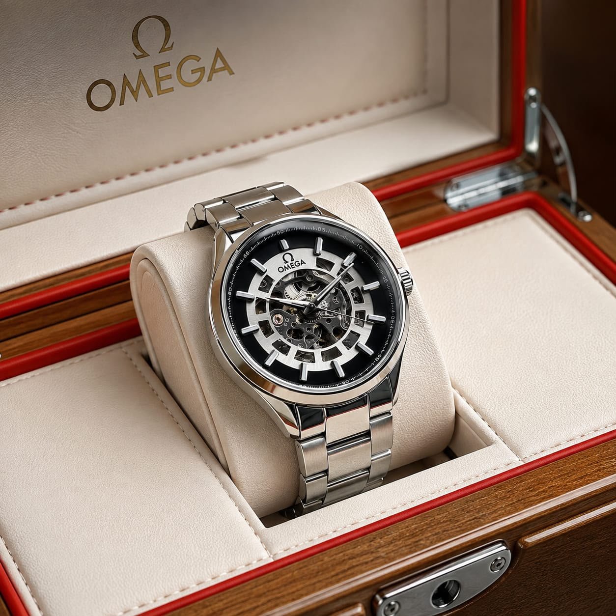 Omega Skeleton Automatic Black Dial Stainless Steel Men's Watch - Image 3