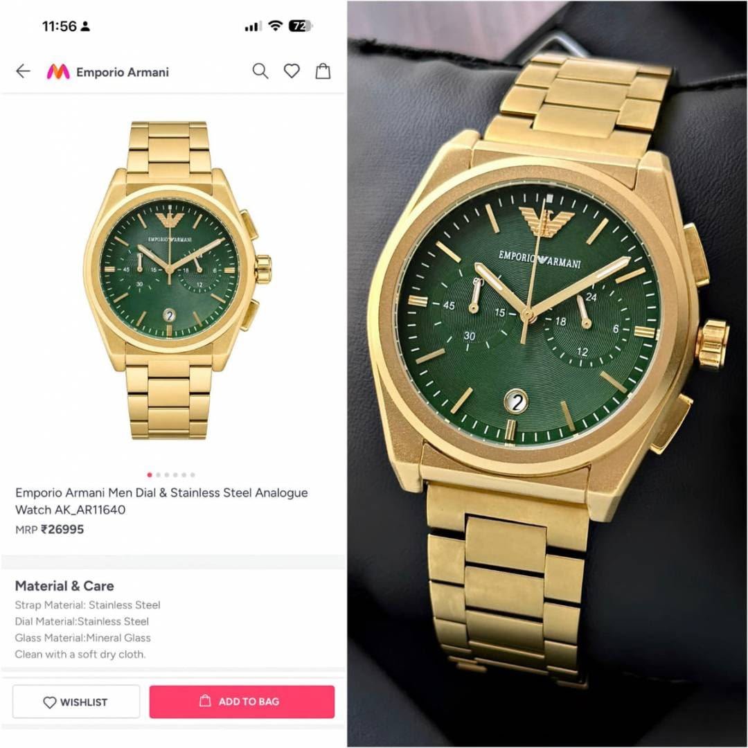 Emporio Armani Chronograph Gold Emerald Green Dial Stainless Steel Men's Watch (AR11640) - Image 2