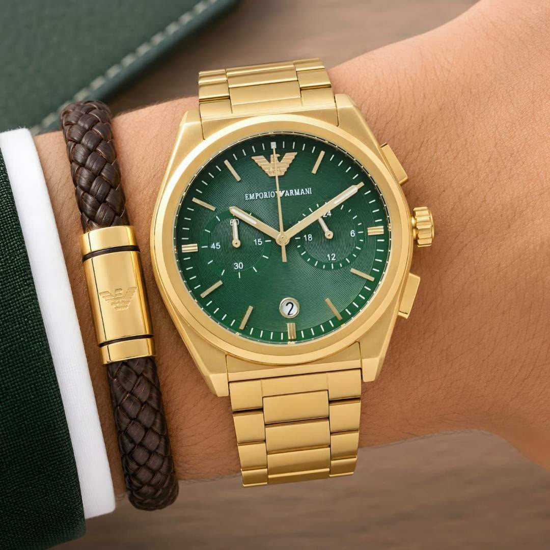 Emporio Armani Chronograph Gold Emerald Green Dial Stainless Steel Men's Watch (AR11640)