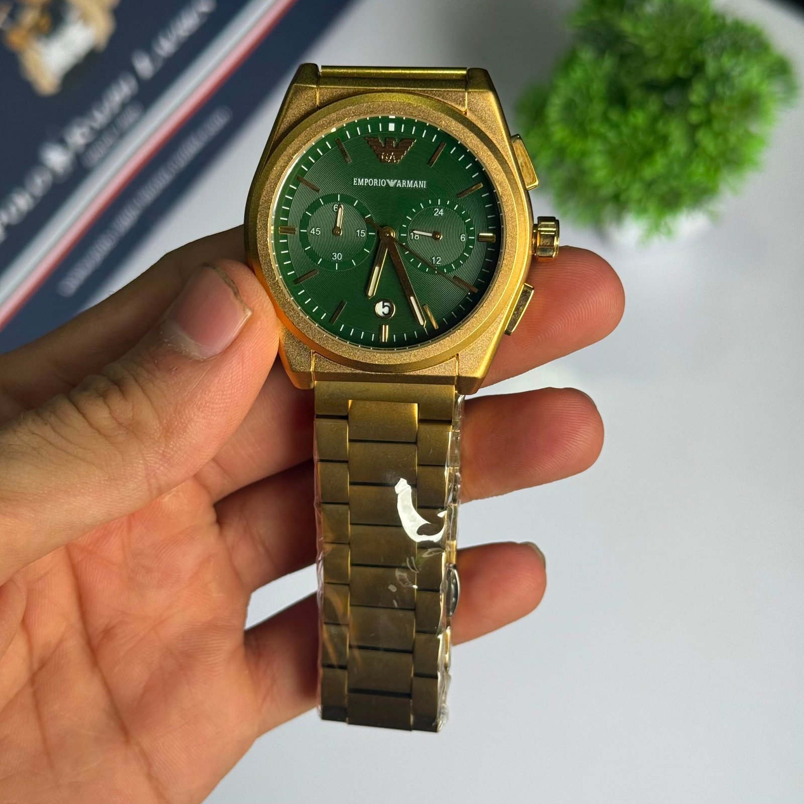 Emporio Armani Chronograph Gold Emerald Green Dial Stainless Steel Men's Watch (AR11640) - Image 7
