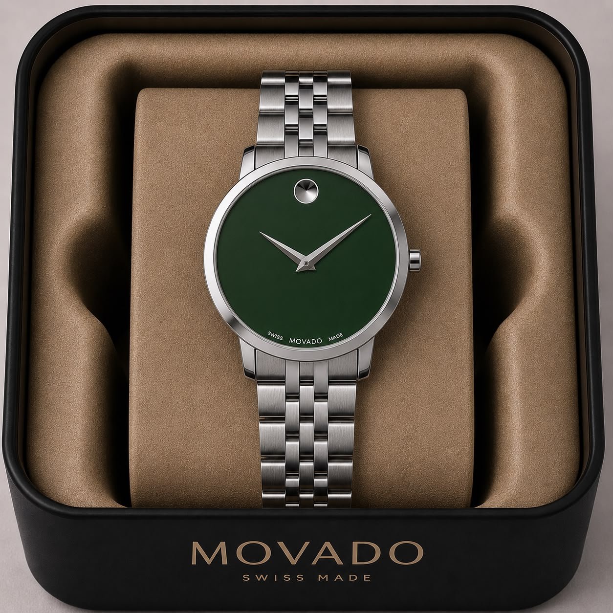 Movado Museum Classic Green Dial Stainless Steel Bracelet Men's Watch (Model: 7209) - Image 5