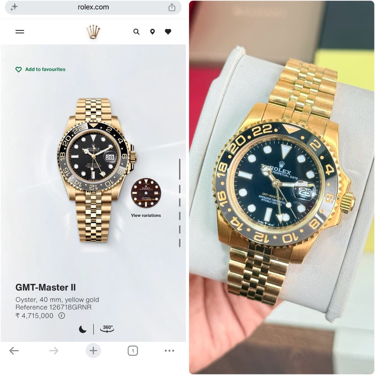 Rolex GMT-Master II 126718GRNR Yellow Gold Black Dial Jubilee Bracelet Men's Watch - Image 4