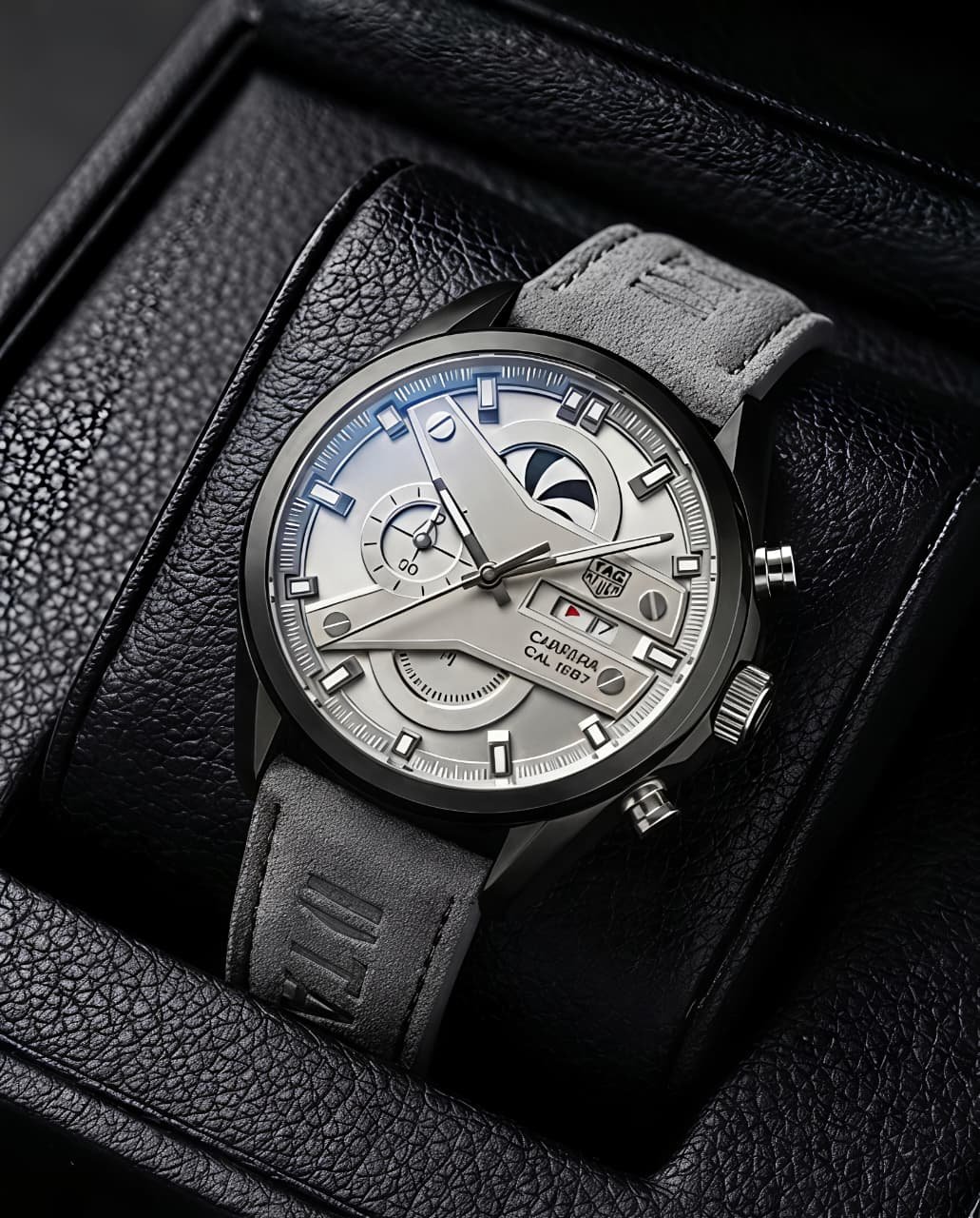 TAG Heuer Carrera Calibre 1887 Industrial Grey Dial Matte Black Case Grey Suede Strap Men's Watch