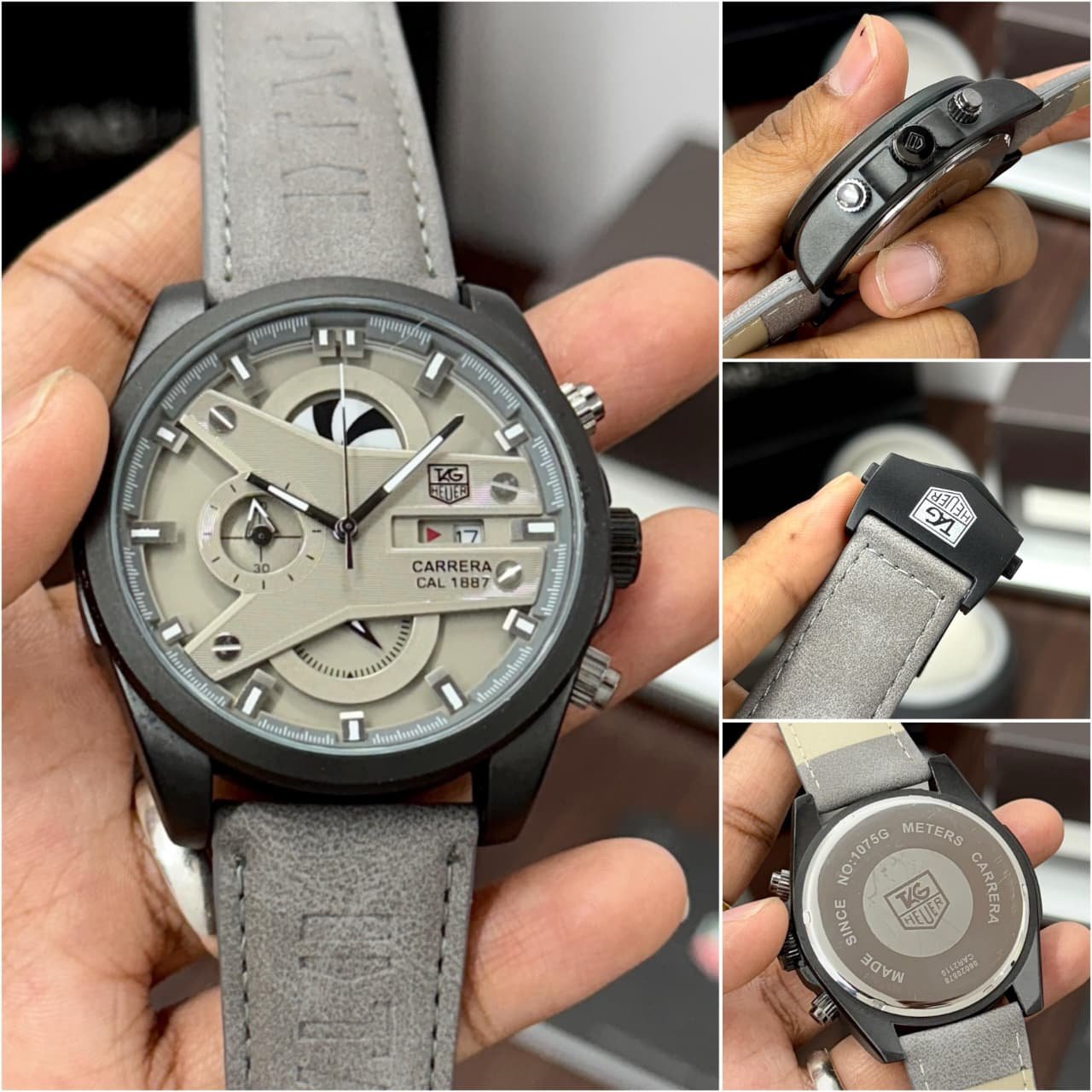 TAG Heuer Carrera Calibre 1887 Industrial Grey Dial Matte Black Case Grey Suede Strap Men's Watch - Image 3