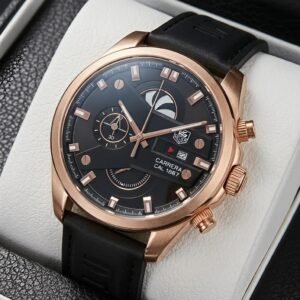 TAG Heuer Carrera Calibre 1887 Rose Gold Black Dial Black Strap Men's Watch - Image 4