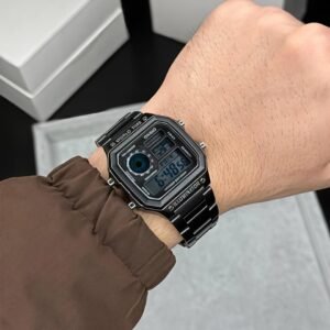 Alternative view of Casio AE-1200 World Time "Casio Royale" All Black Metal Digital Men's Watch