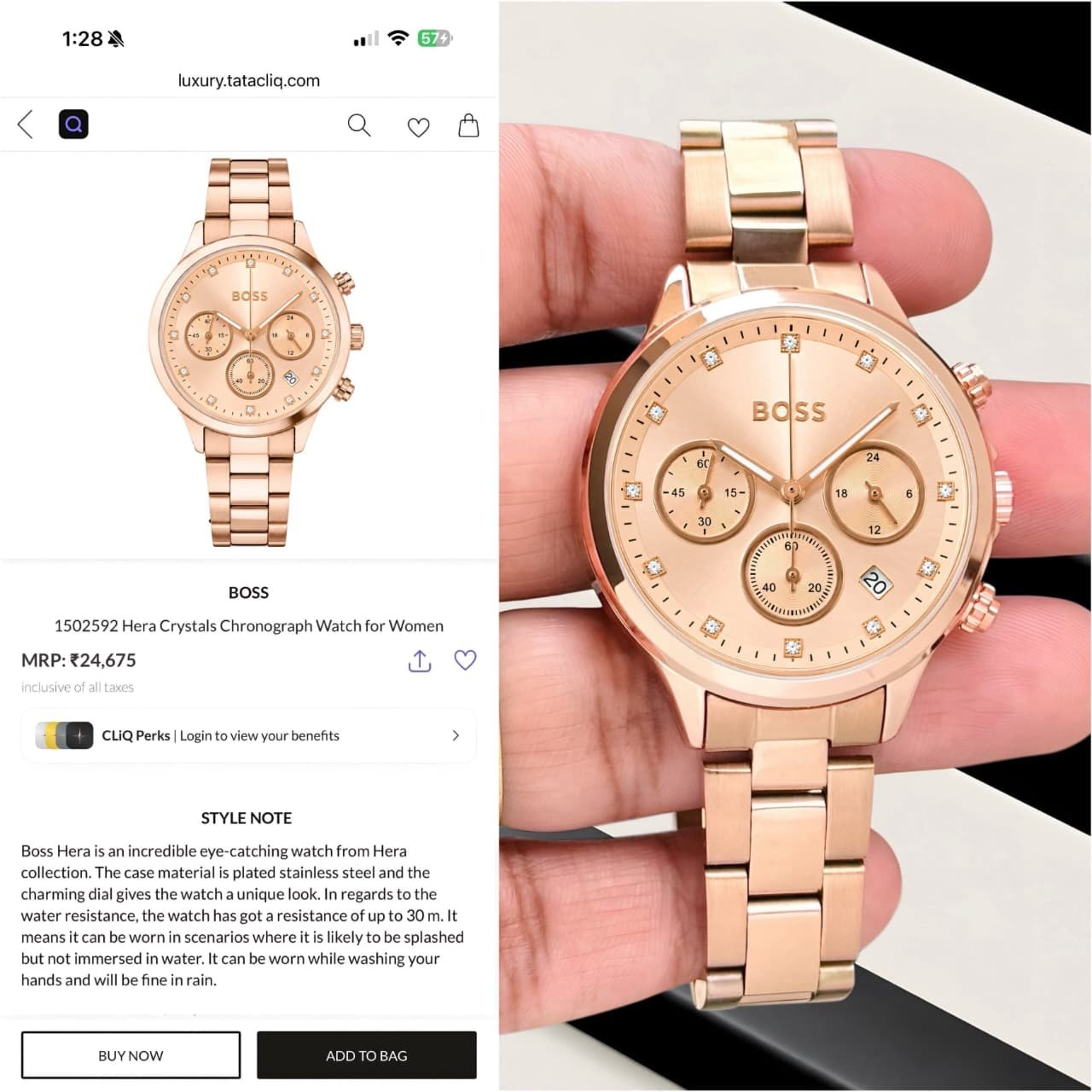 BOSS Hera Crystals Chronograph Rose Gold Dial Stainless Steel Women's Watch (1502592) - Image 3